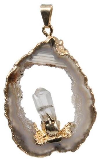 Couverture du livre « Pendentif dore - geode d' agate avec pointe cristal de roche » de  aux éditions Dg-exodif