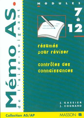 Couverture du livre « Memo as. de l'aide soignant. modules specifiques 7 a 12 » de  aux éditions Elsevier-masson