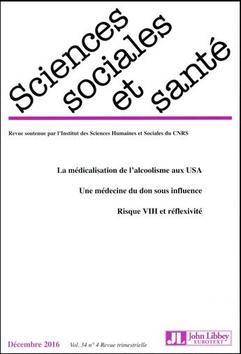 Couverture du livre « Revue sciences sociales et sante vol 34 n4 decembre 2016 » de Bungener/Bourret/Bre aux éditions John Libbey