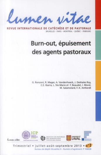 Couverture du livre « Burn-out, epuisement des agents pastoraux » de  aux éditions Lumen Vitae