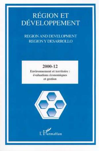 Couverture du livre « REGION ET DEVELOPPEMENT t.12 ; environnement et territoire » de Region Et Developpement aux éditions L'harmattan