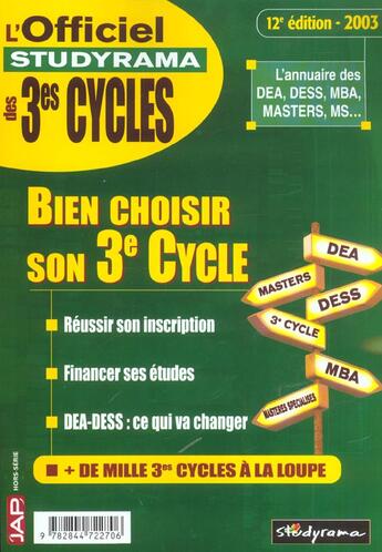 Couverture du livre « L'officiel des 3emes cycles » de  aux éditions Studyrama