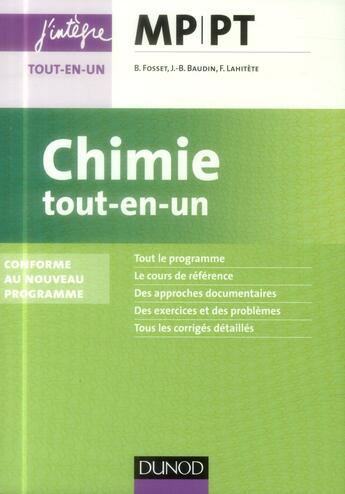Couverture du livre « Chimie ; MP-PT ; tout-en-un » de Bruno Fosset et Jean-Bernard Baudin et Frederic Lahitete aux éditions Dunod