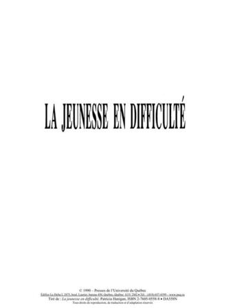 Couverture du livre « La jeunesse en difficulté » de Patricia Hanigan aux éditions Presses De L'universite Du Quebec