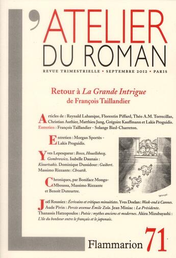 Couverture du livre « REVUE L'ATELIER DU ROMAN N.71 » de Revue L'Atelier Du Roman aux éditions Flammarion