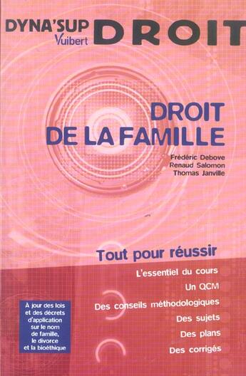 Couverture du livre « Droit de la famille » de Frederic Debove et Renaud Salomon et Thomas Janville aux éditions Vuibert