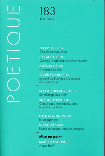 Couverture du livre « REVUE POETIQUE » de Collectif Dirige Par aux éditions Seuil