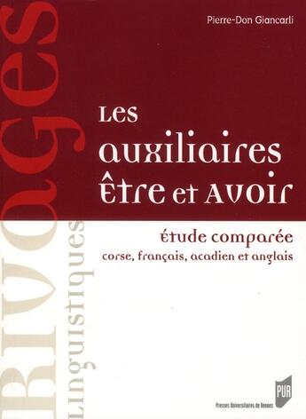 Couverture du livre « Auxiliaires etre et avoir » de Pur aux éditions Pu De Rennes
