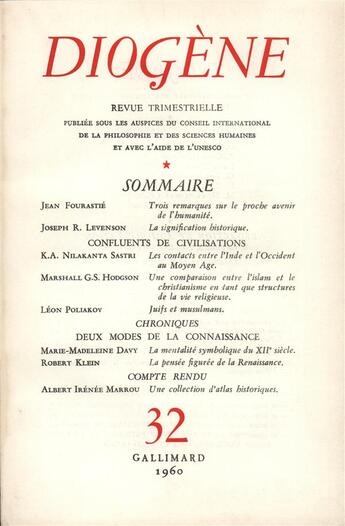 Couverture du livre « Diogene 32 » de Collectifs Gallimard aux éditions Gallimard