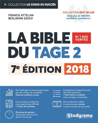 Couverture du livre « La bible du Tage 2 (édition 2018) » de Attelan Franck et Benjamin Zaoui aux éditions Studyrama