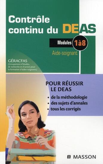 Couverture du livre « Contrôle continu du DEAS ; modules 1 à 8 » de Geracfas aux éditions Elsevier-masson