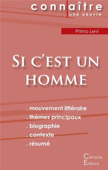 Couverture du livre « Si c'est un homme, de Primo Levi » de  aux éditions Editions Du Cenacle