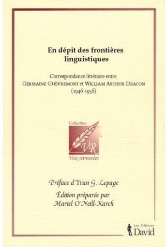 Couverture du livre « En depit des frontieres linguistiques » de O Neil Muriel aux éditions David