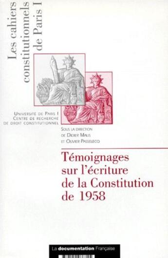 Couverture du livre « Temoignage sur l'ecriture de la constitution du 4.10.1958 » de Didier Maus aux éditions Documentation Francaise