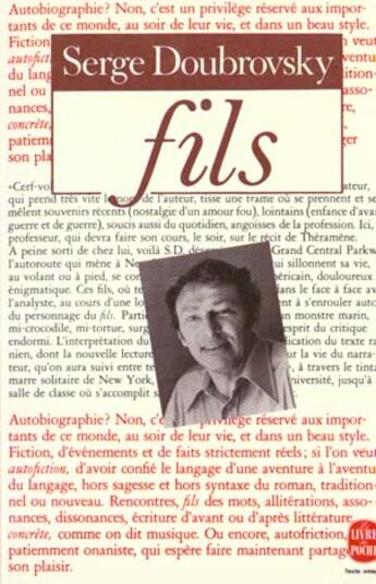 Couverture du livre « Fils » de Doubrovsky-S aux éditions Le Livre De Poche