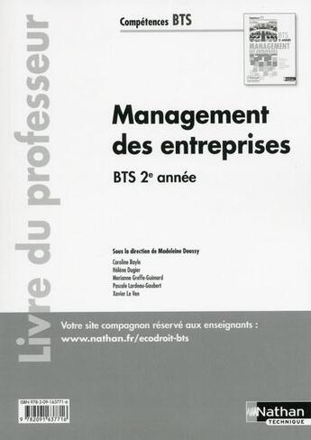 Couverture du livre « Management des entreprises ; BTS 2ème année ; livre du professeur (édition 2015) » de Doussy Madeleine aux éditions Nathan