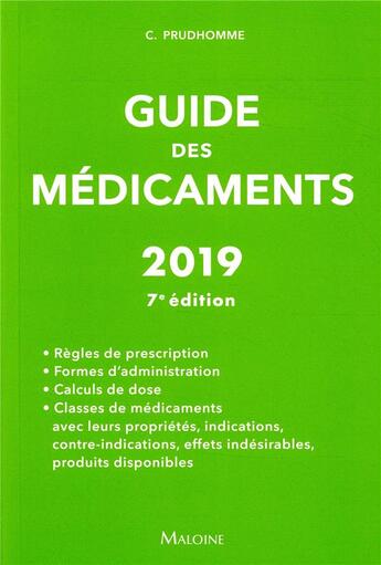 Couverture du livre « Guide des medicaments 2019, 7e ed. » de Christophe Prudhomme aux éditions Maloine