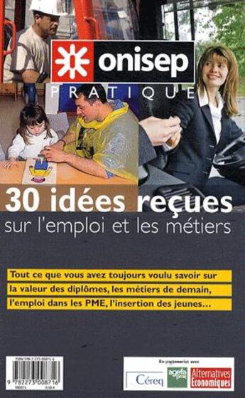 Couverture du livre « 30 idées reçues sur l'emploi et les métiers » de  aux éditions Onisep