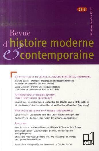 Couverture du livre « Rhmc 54-3 - juillet-septembre 2007 » de  aux éditions Belin