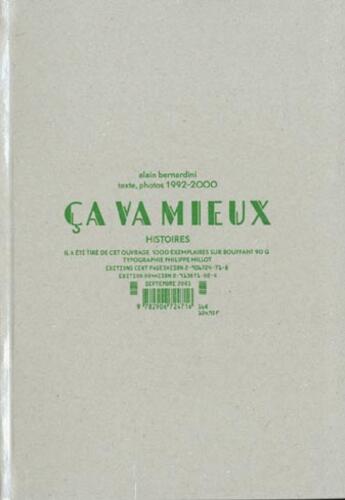 Couverture du livre « Ca va mieux » de Alain Bernardini aux éditions Cent Pages