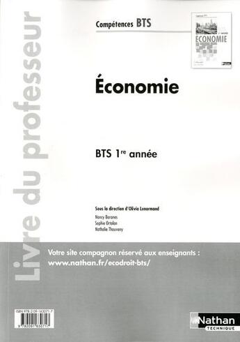 Couverture du livre « Economie bts 1re annee competences bts livre du professeur » de  aux éditions Nathan