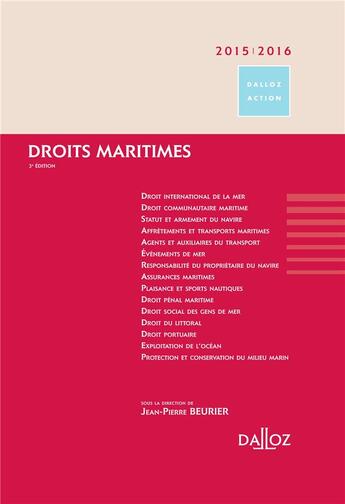 Couverture du livre « Droits maritimes (édition 2015/2016) » de Jean-Pierre Beurier aux éditions Dalloz