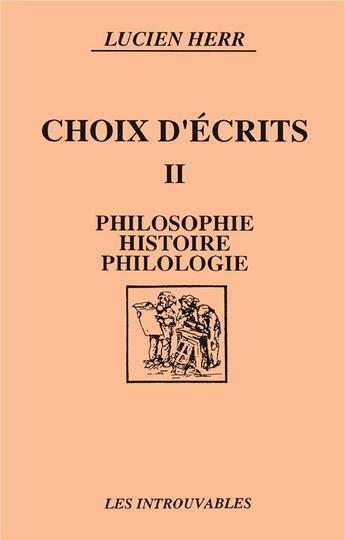 Couverture du livre « Choix d'écrits : philosophie, histoire, philologie » de Lucien Herr aux éditions L'harmattan
