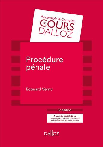 Couverture du livre « Procédure pénale (6e édition) » de Edouard Verny aux éditions Dalloz