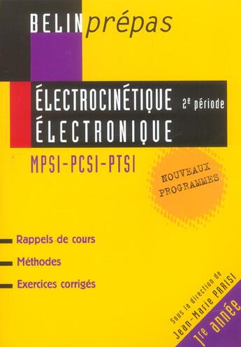 Couverture du livre « Electrocinetique 2e periode electronique » de Parisi/Pernette/Skrz aux éditions Belin