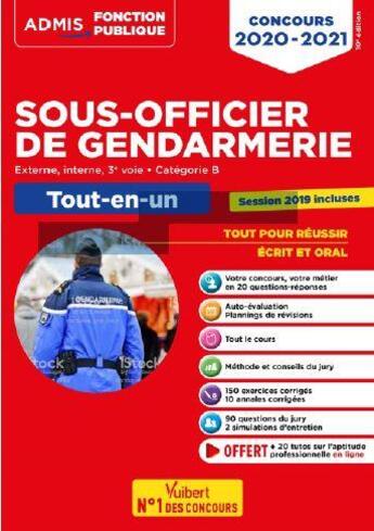 Couverture du livre « Concours sous-officier de gendarmerie ; externe, interne, 3e voie ; catégorie B ; sessions 2019 incluses (édition 2020/2021) » de Marc Dalens aux éditions Studyrama