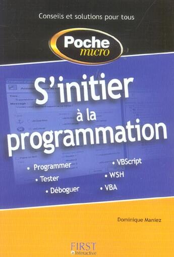 Couverture du livre « S'Initier A La Programmation » de Dominique Maniez aux éditions First Interactive