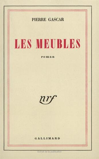 Couverture du livre « Les meubles » de Pierre Gascar aux éditions Gallimard