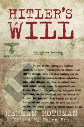 Couverture du livre « Hitler's Will » de Fry Helen aux éditions History Press Digital