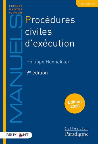 Couverture du livre « Procédures civiles d'exécution (édition 2020) » de Philippe Hoonakker aux éditions Bruylant