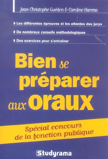 Couverture du livre « Bien se preparer aux oraux de concours fonction publique » de Guedon J-C. aux éditions Studyrama