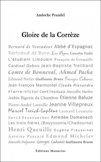 Couverture du livre « Gloire de la Corrèze » de Andoche Praudel aux éditions Manucius