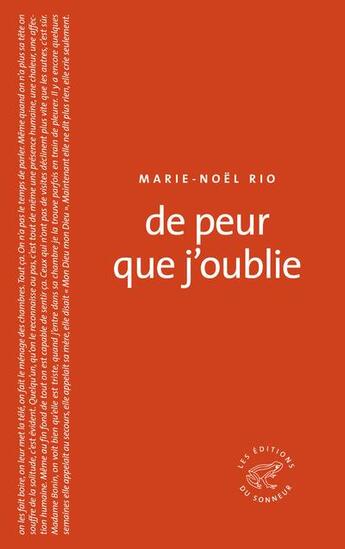 Couverture du livre « De peur que j'oublie » de Marie-Noel Rio aux éditions Editions Du Sonneur