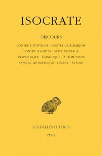 Couverture du livre « Discours t1 » de Isocrate aux éditions Belles Lettres