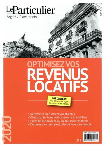 Couverture du livre « Optimisez vos revenus locatifs (édition 2020) » de  aux éditions Le Particulier