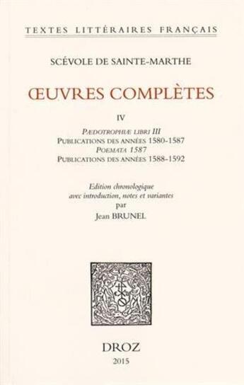 Couverture du livre « Oeuvres completes. iv » de  aux éditions Droz