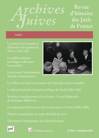 Couverture du livre « Archives juives, vol. 54, n.2, 2021 » de  aux éditions Puf