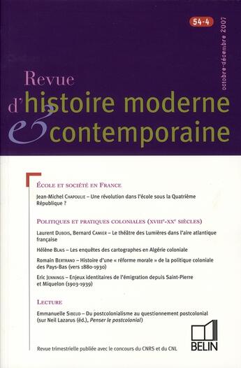 Couverture du livre « Rhmc 54-4 - octobre-decembre 2007 » de  aux éditions Belin