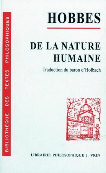 Couverture du livre « De la nature humaine » de Thomas Hobbes aux éditions Vrin