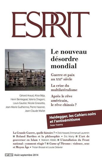 Couverture du livre « Esprit ; août-septembre 2014 ; le nouveau désordre mondial » de Revue Esprit aux éditions Revue Esprit