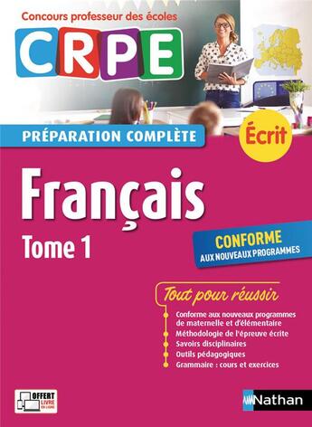 Couverture du livre « Francais tome 1 - preparation complete - ecrit 2018 - concours professeur des ecoles - 2017 » de  aux éditions Nathan