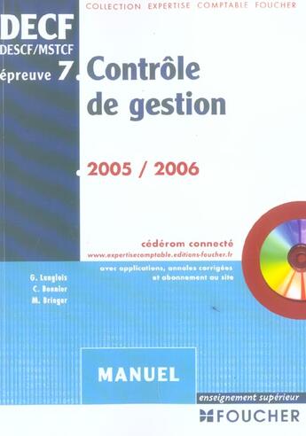 Couverture du livre « CONTROLE DE GESTION EPREUVE N.7 » de G Langlois aux éditions Foucher