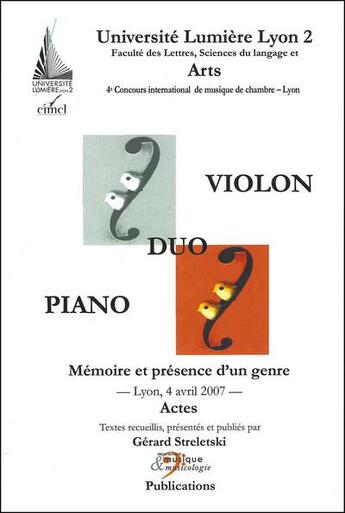 Couverture du livre « Duo violon-piano ; mémoire et présence d'un genre » de Gerard Streletski aux éditions Microsillon