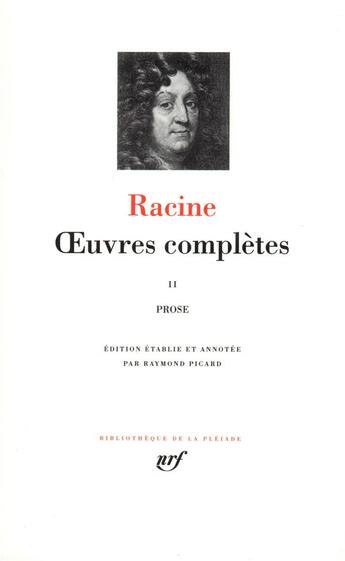 Couverture du livre « Oeuvres complètes Tome 2 » de Jean Racine aux éditions Gallimard