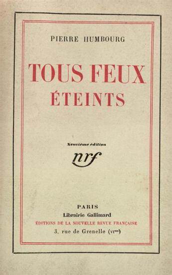 Couverture du livre « Tous feux eteints » de Humbourg Pierre aux éditions Gallimard