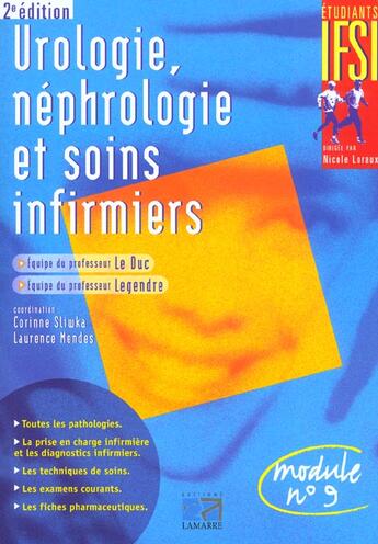 Couverture du livre « Urologie nephrologie et soins infirmiers » de  aux éditions Lamarre